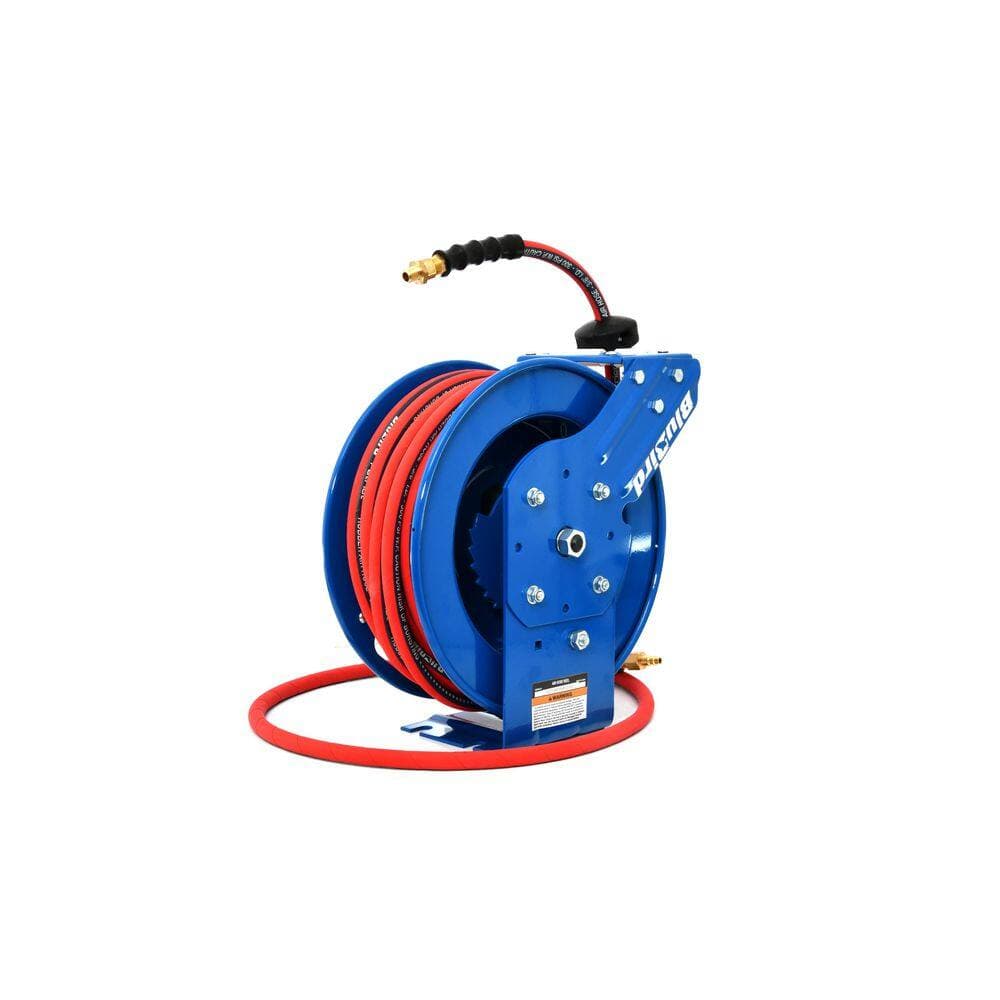 PATRIOTPRO 3/8 in x 50 ft Heavy Duty Rubber Air Hose and Single Arm Powder-Coated Steel Hose Reel (2)