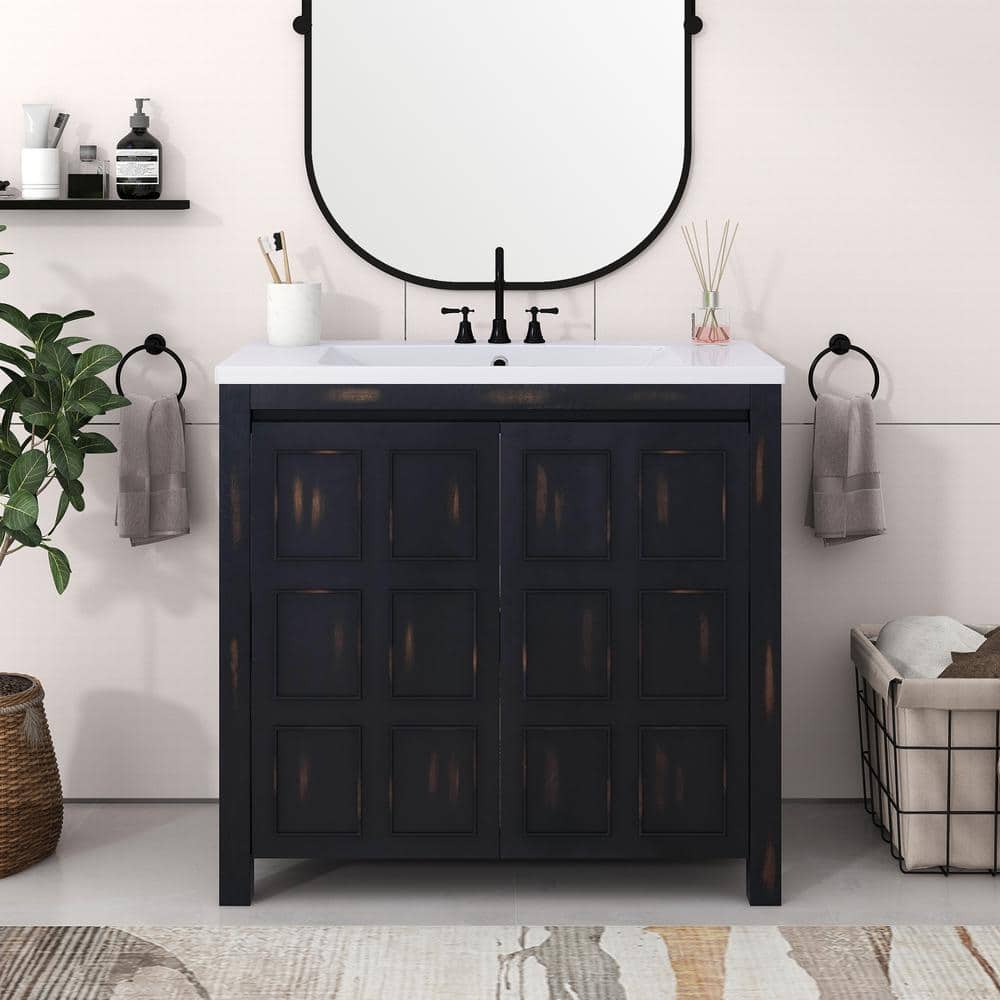 COWLOWN 36 in. W x 18 in. D x 34 in. H Bath Vanity Cabinet without Top in Espresso, Bathroom Vanity Organizer with Sink (2)