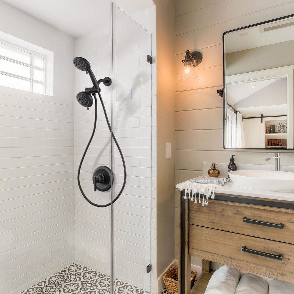 WOWOW Single-Handle 7-Spray Shower Faucet 1.8 GPM with Dual Shower Adjustable Heads (Valve Included) (2)