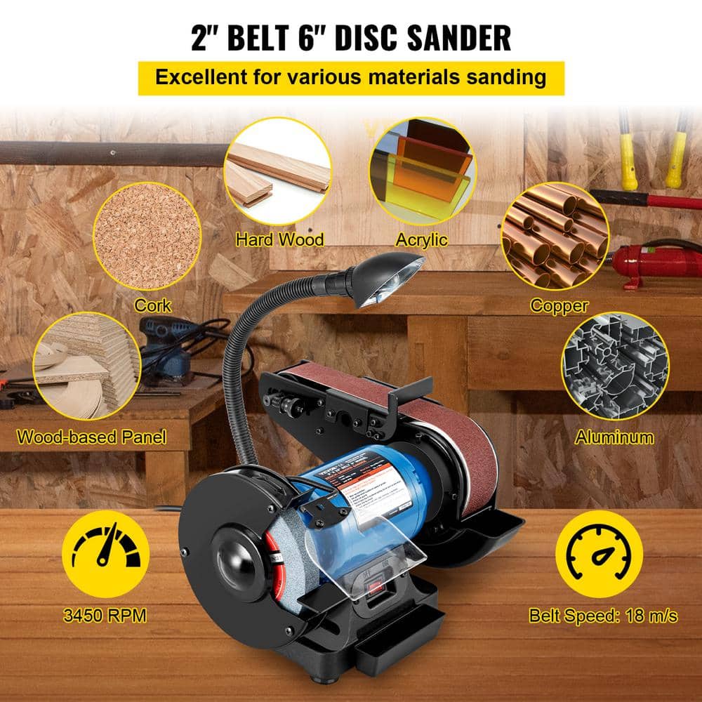 VEVOR 2 in. Belt Sander and 6 in. Disc Sander With Sturdy Base and LED Working Lamp (2)
