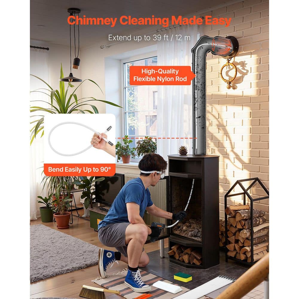 VEVOR 39 ft. Chimney Sweep Kit with 12 Reinforced Nylon Flexible Rods 360-Degree Cleaning Brush Chimney Cleaner (3)