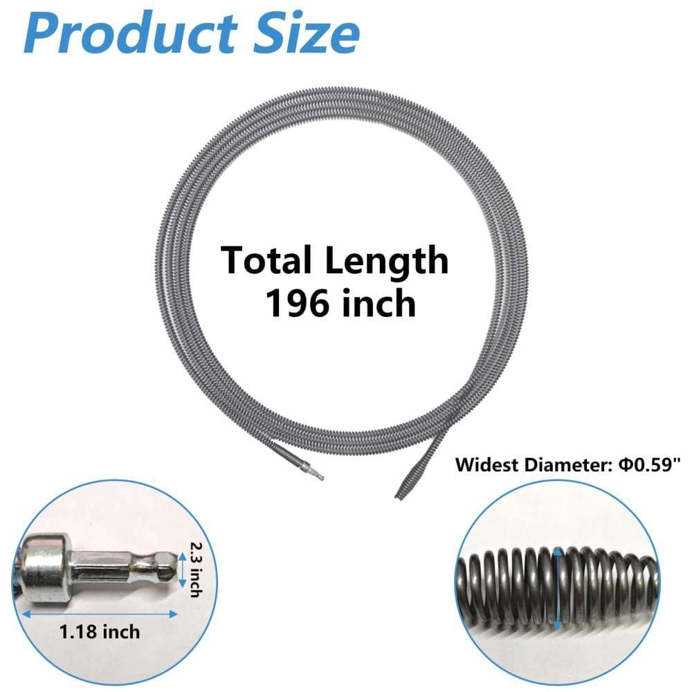 Unbranded 16.4 FT Drain Snake with Electric Drill Connector Durable Metal Spring Clog Remover Tool (3)