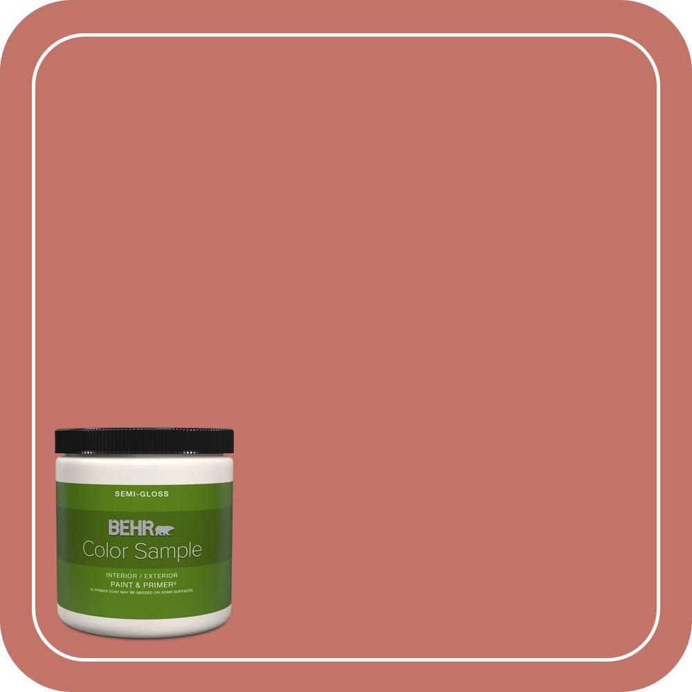BEHR PREMIUM PLUS 8 oz. #PPU1-05A Red Coral Semi-Gloss Interior/Exterior Paint & Primer Color Sample