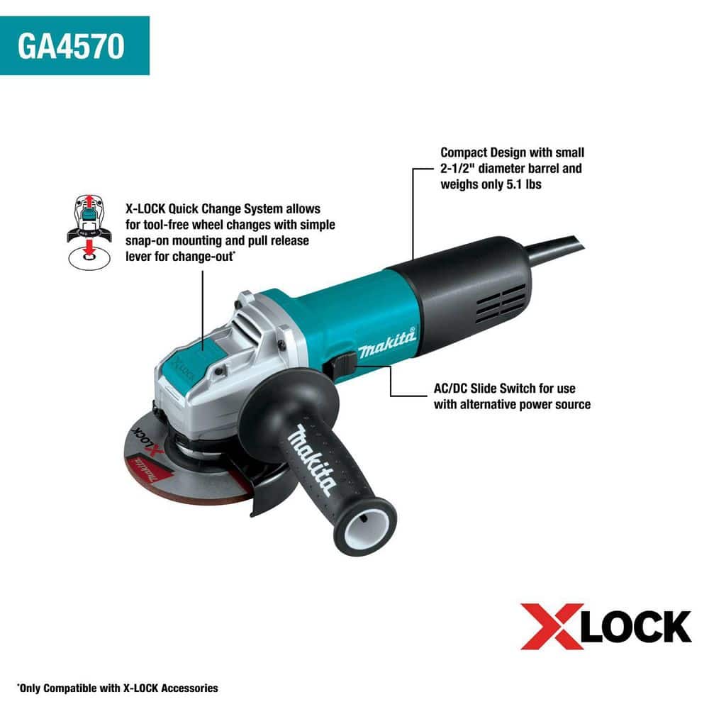Makita 7.5 Amp Corded 4-1/2 in. X-LOCK Angle Grinder with AC/DC Switch (3)