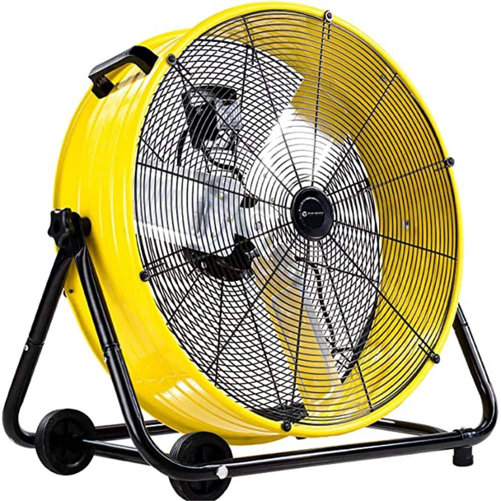 MELEZOOM 24 in. Drum Fan, 8100 CFM Air Circulation High Velocity Industrial Fan with 360° Adjustable Tilt in Yellow (1)