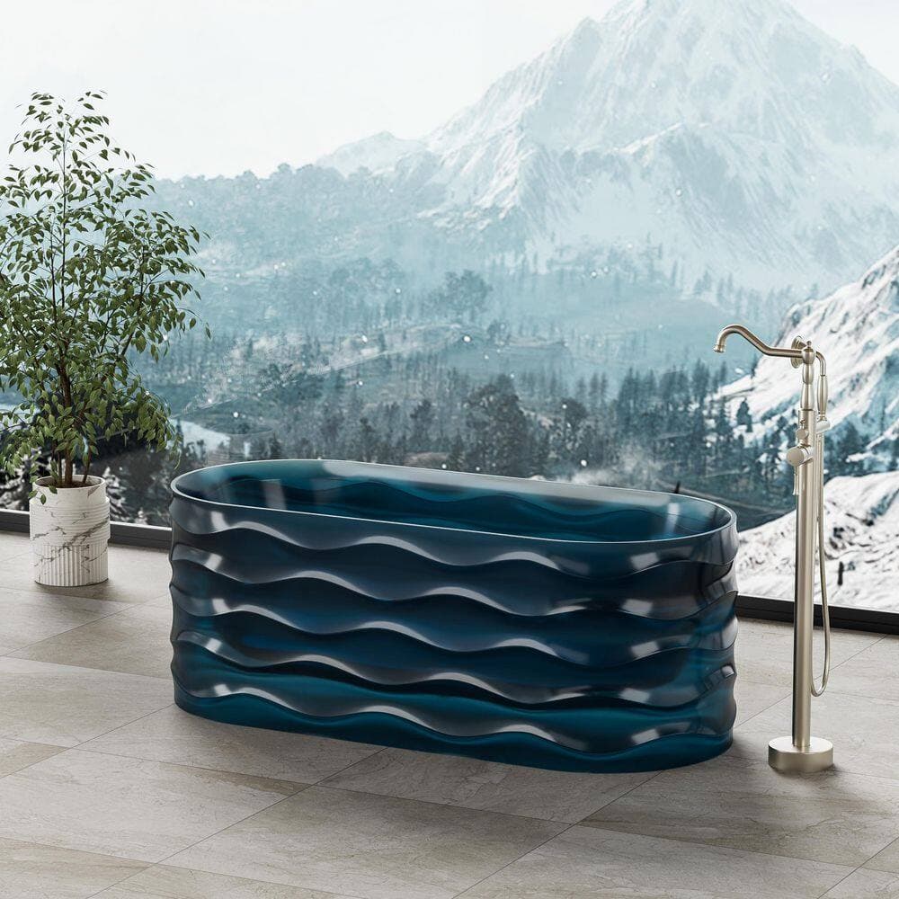 FORCLOVER 62 in. x 27 in. Polyresin Soaking Bathtub with Center Drain in Blue (3)