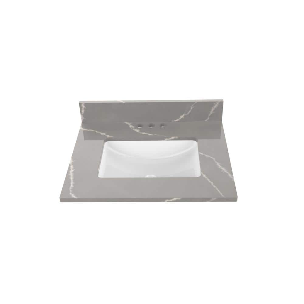 Home Decorators Collection 25 in. W x 22 in D Quartz white Rectangular Single Sink Vanity Top in Cerous Gray