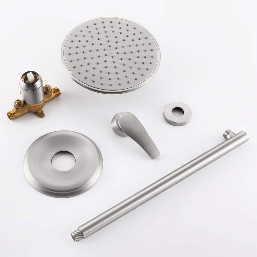 FLG Single-Handle 1-Spray Pressure Balance Shower Faucet with Valve Wall Mount Shower System in Brushed Nickel (3)