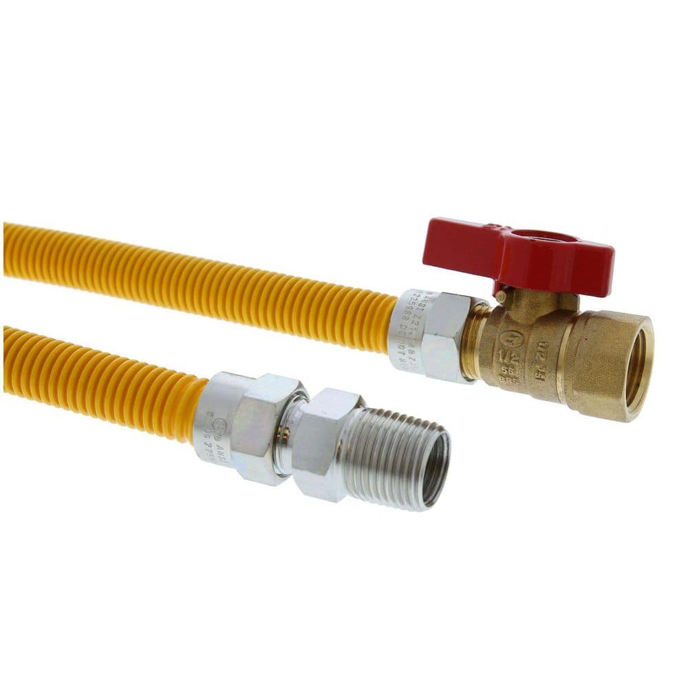 JONES STEPHENS 48 in. Yellow Stainless Steel Gas Connector (1/2 in. FIP x 1/2 in. MIP) (1)