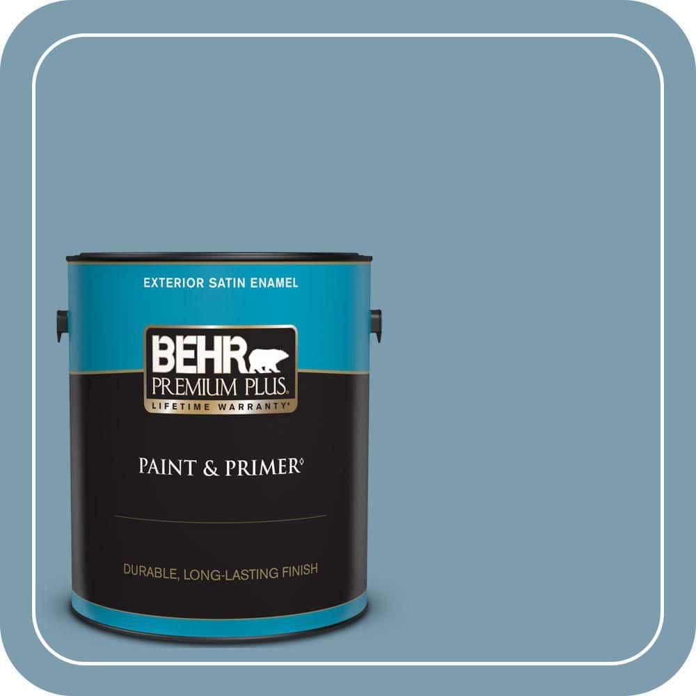 BEHR PREMIUM PLUS 1 gal. #PMD-14 Yacht Harbor Satin Enamel Exterior Paint & Primer