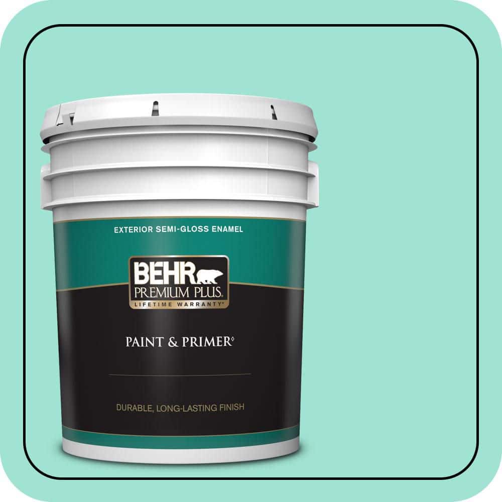 BEHR PREMIUM PLUS 5 gal. #P430-2 Aqua Wish Semi-Gloss Enamel Exterior Paint & Primer