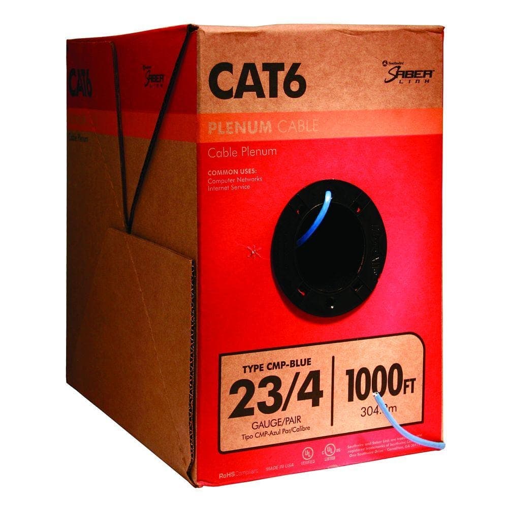 Southwire 1,000 ft. Blue 23/4 Solid CU CAT6 CMP (Plenum) Data Cable