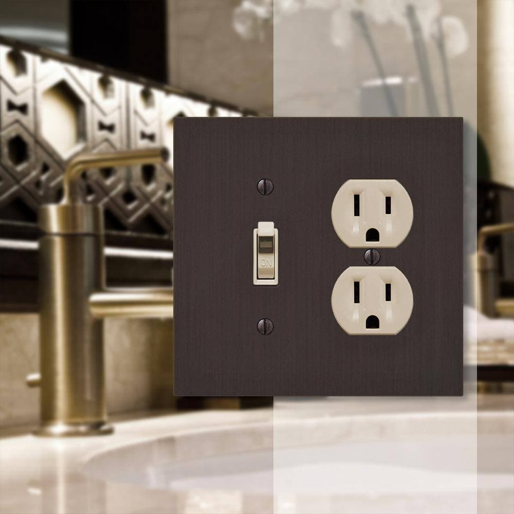 AMERELLE Barnard 2 Gang 1-Toggle and 1-Duplex Metal Wall Plate - Aged Bronze (2)