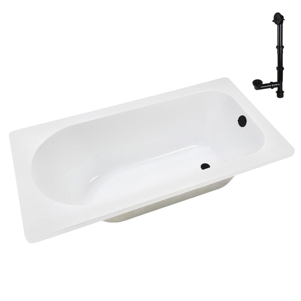 Streamline N-4240-733-BL 66 in. 34 in. Rectangular Acrylic Soaking Drop-In Bathtub, with Center Drain Matte Black (3)