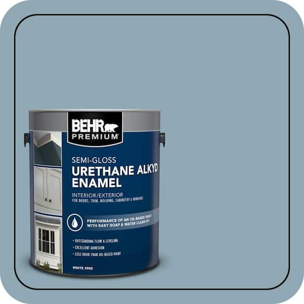 BEHR PREMIUM 1 gal. #530F-4 Newport Blue Urethane Alkyd Semi-Gloss Enamel Interior/Exterior Paint (2)