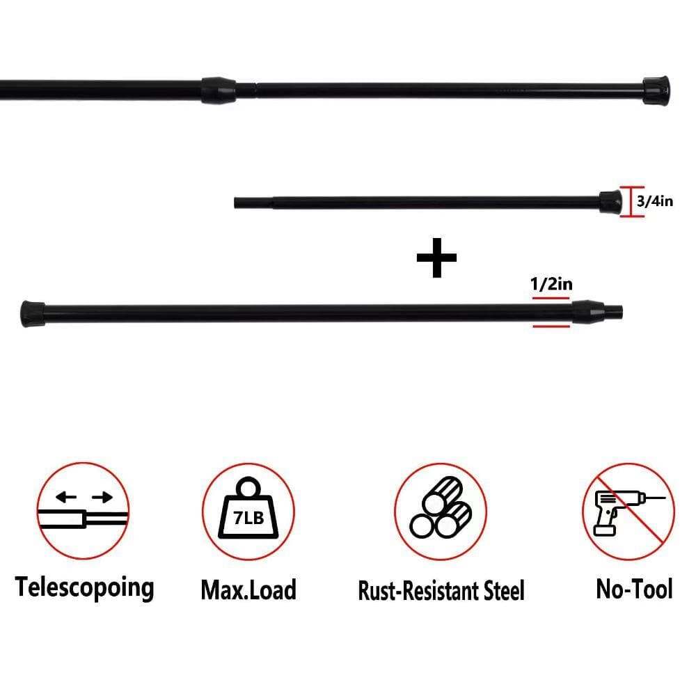 Unbranded 6-Pack Spring Tension Curtain Rod Adjustable 28-40 in. No Drilling Carbon Steel Rods for Windows Black (3)
