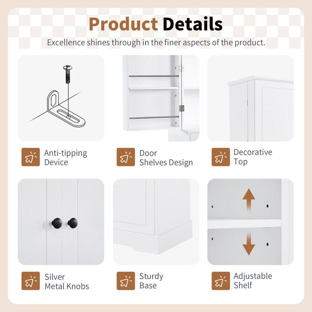 COWLOWN 31.2 in. W x 16.4 in. D x 72.6 in. H Bathroom White Linen Cabinet (3)