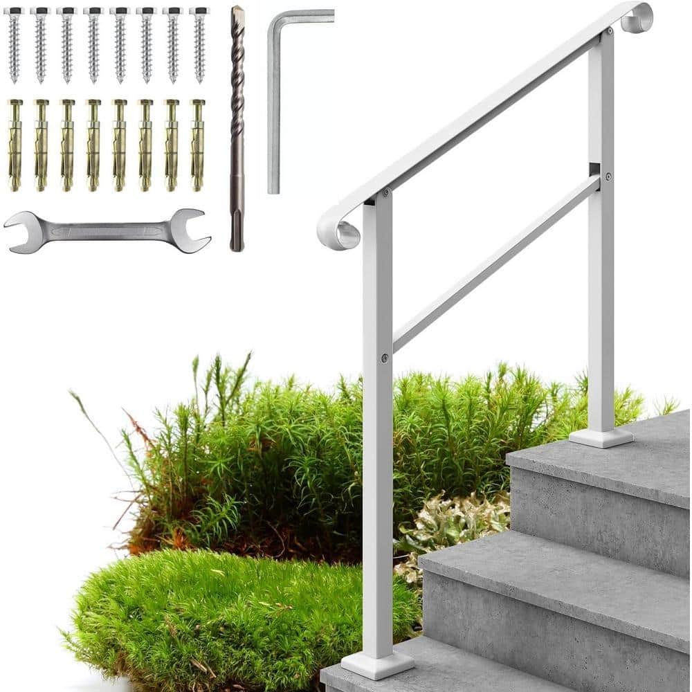 Angel Sar 3.125 ft. Metty Metal Hand Rails for Outdoor Steps, 3 Step Stair Handrail and Indoor Stair Railing Kit (3)