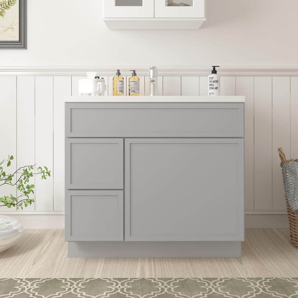 Vanity Art Colton 36 in. 1-Door and 2-Drawer Freestanding Shaker Bathroom Vanity Cabinet (No Top) in Gray — Unassembled (1)