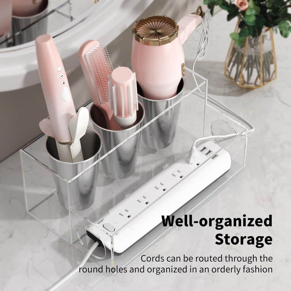 Wudkey Hair Tool Organizer, Acrylic Hair Dryer Holder, Bathroom Vanity Organizer, Styling Tool Storage Stand in Clear (3)