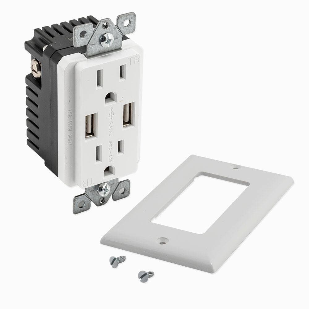 EZ-FLO 15 Amp Tamper-Resistant Electric Outlet with USB Chargers, White (1-pack) (3)