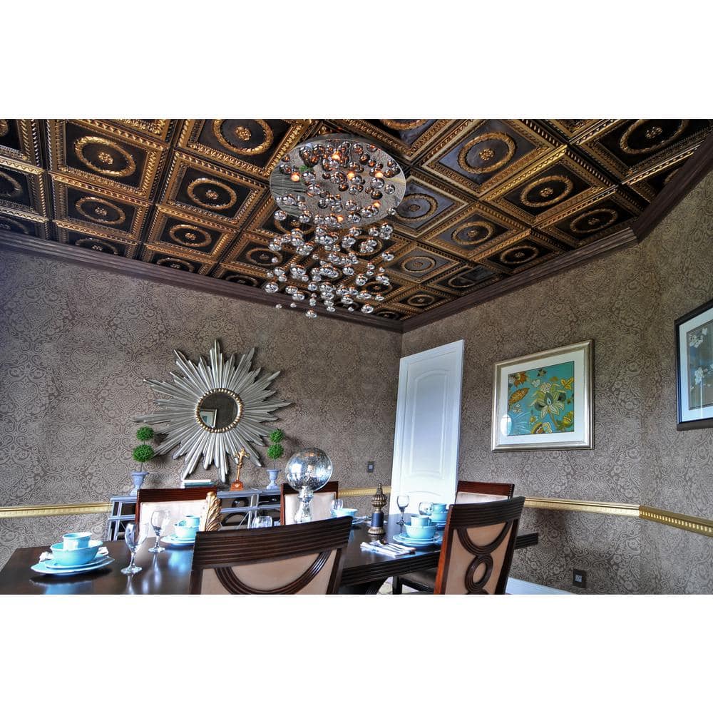 FROM PLAIN TO BEAUTIFUL IN HOURS Laurel Wreath Antique Gold 2 ft. x 2 ft. PVC Glue-up or Lay-in Faux Tin Ceiling Tile (40 sq. ft./case) (2)