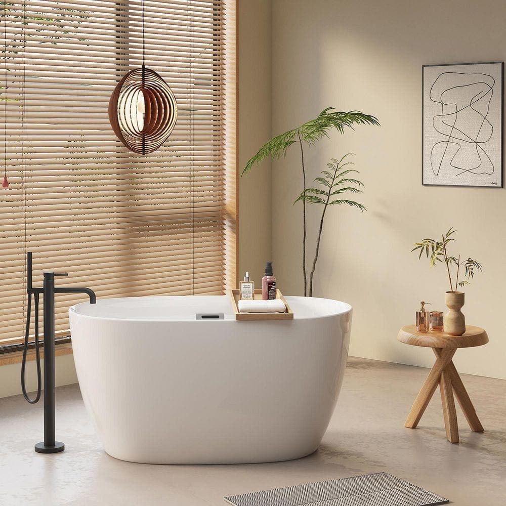 Staykiwi 47 in. x 28 in. Acrylic Freestanding Soaking Bathtub in Glossy White (1)
