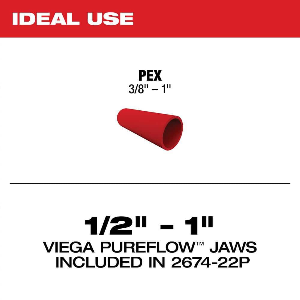 Milwaukee M18 18V Lithium-Ion Cordless Short Throw PEX Press Tool Kit w/ (3) Viega PureFlow Jaws,(2) 2.0Ah Batteries & Charger (3)