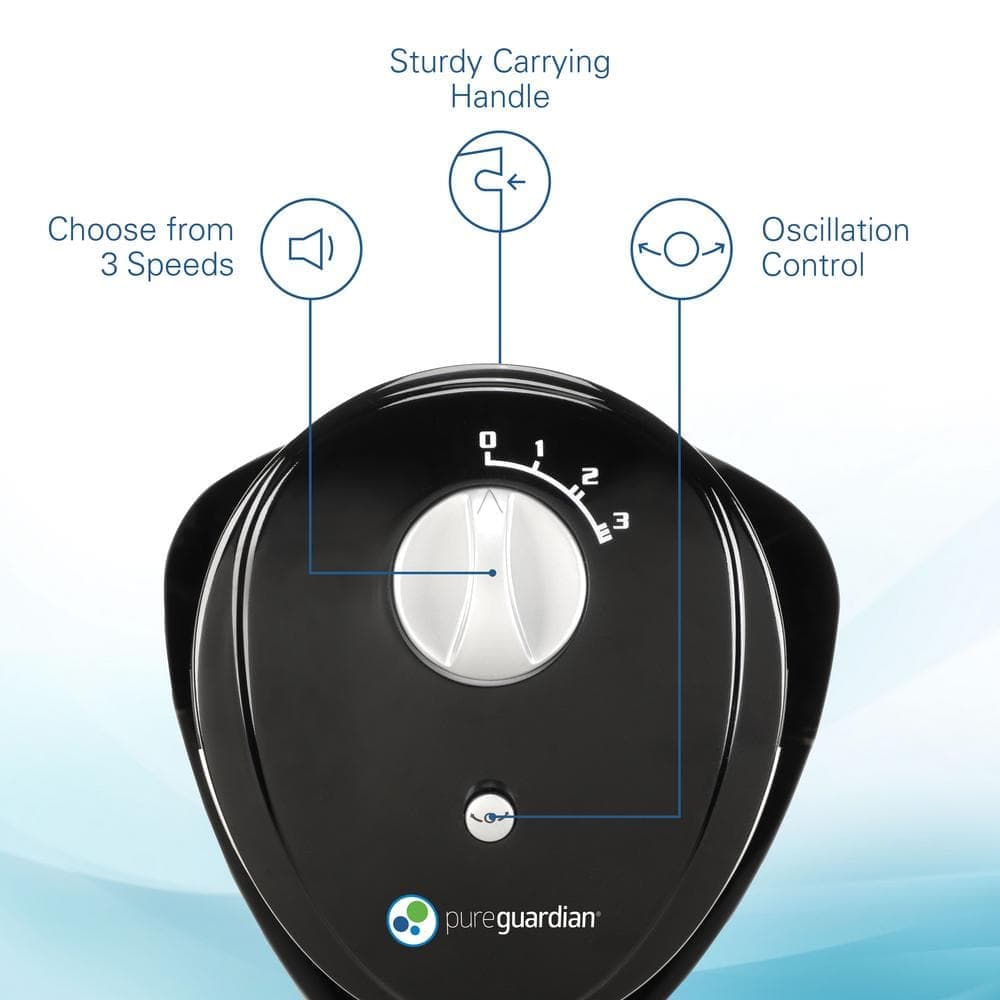 Pure Guardian 29 in. 3-Speed Oscillating Tower Fan with Slim and Lightweight Design in Black (2)