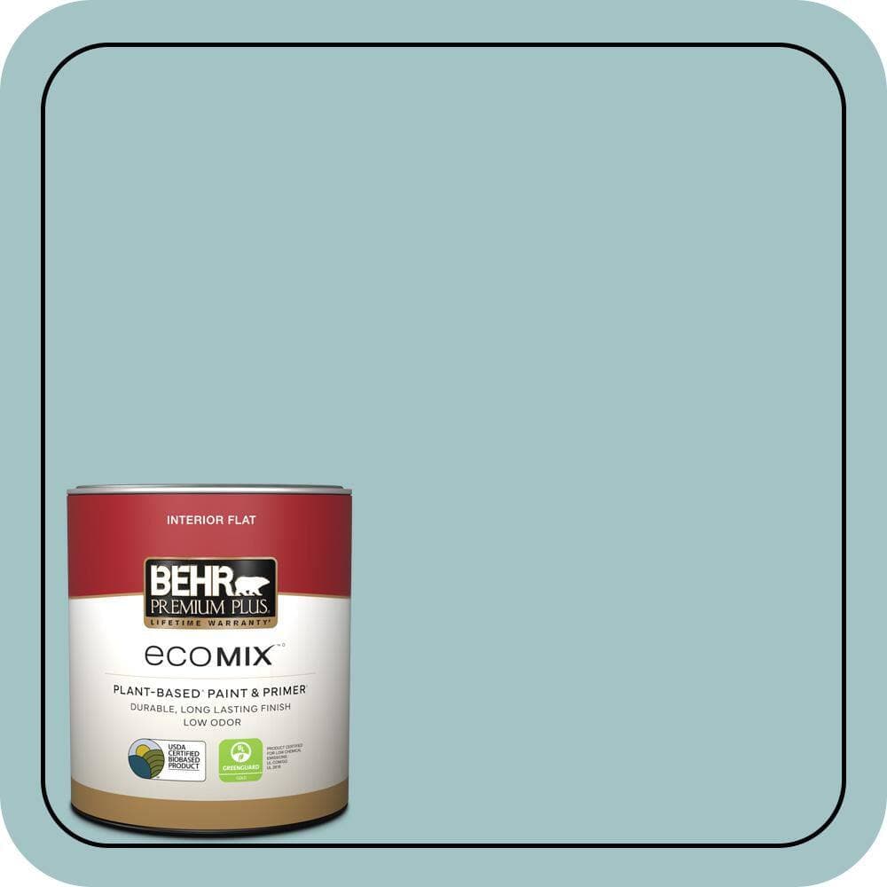 BEHR PREMIUM PLUS 1 qt. #510E-3 Ocean Kiss Flat EcoMix Plant-Based Interior Paint & Primer (1)