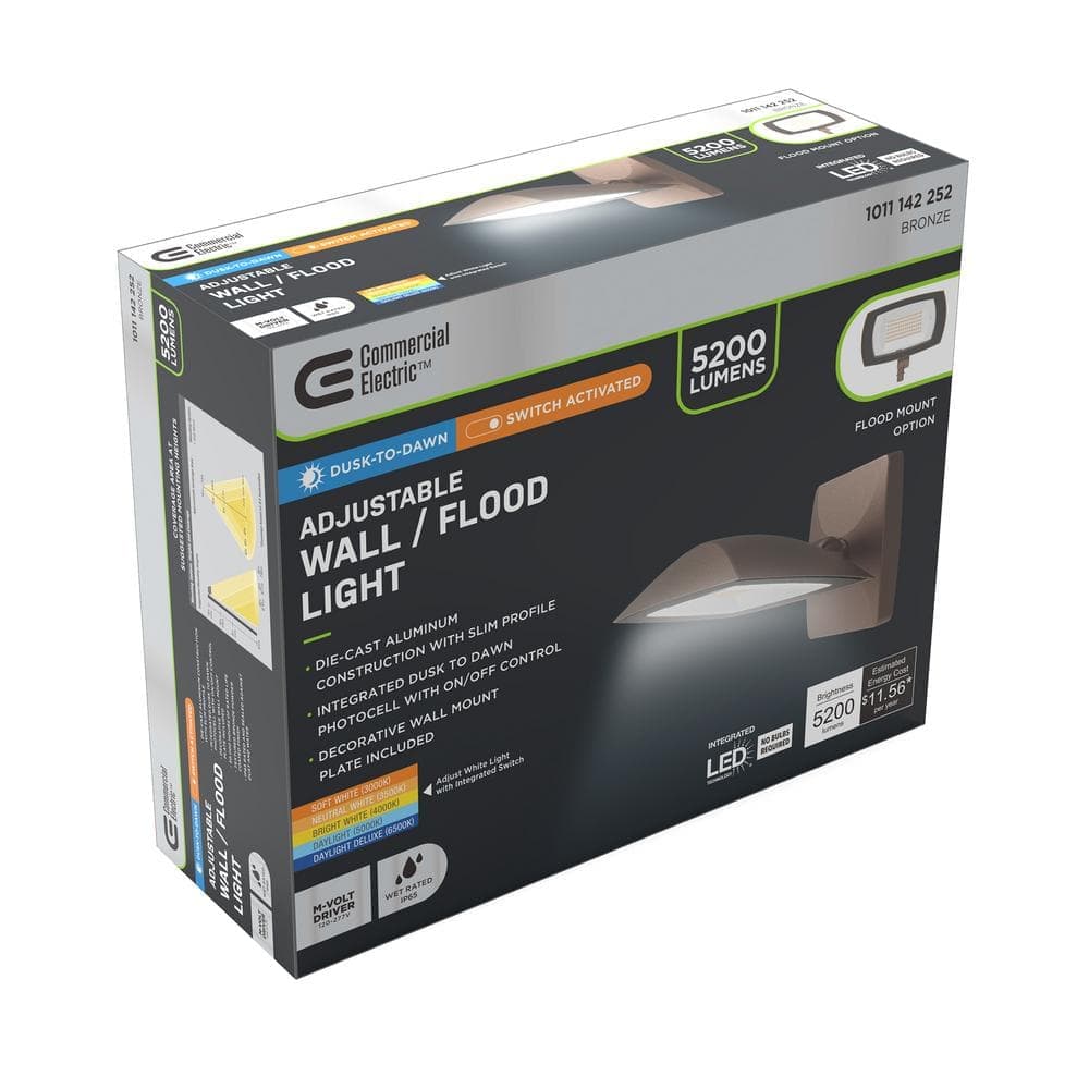 Commercial Electric ARFL 250-Watt Equivalent, 5000-Lumens, Selectable CCT, Integrated LED, Arch Wall Flood Light, Bronze (3)