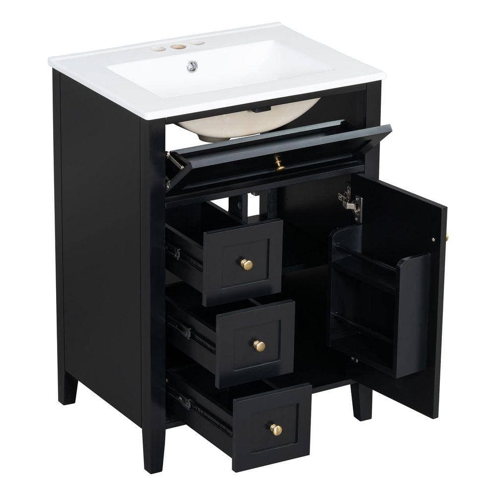COWLOWN 24 in. W x 18.3 in. D x 33.9 in. H Bathroom Black Linen Cabinet (1)