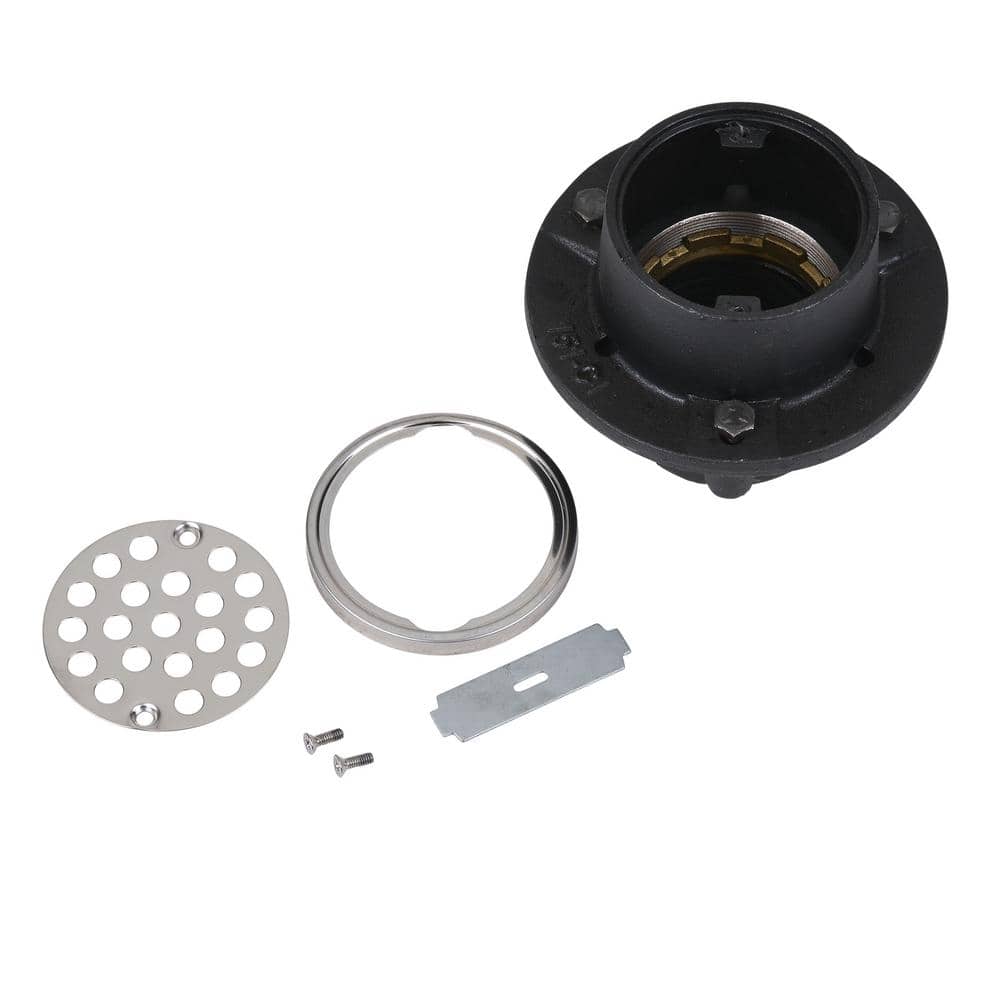 Oatey ABS No-Caulk Shower Drain with Cast Iron Top and Round 3-1/4 in. Stainless Steel Strainer (3)