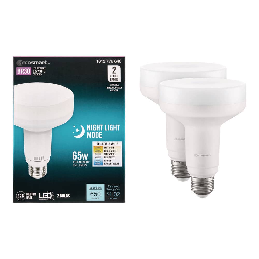 EcoSmart 65-Watt Equivalent BR30 Dimmable LED Flood Light Bulb Adjustable Base and Night Light 6CCT (2-Pack) (2)