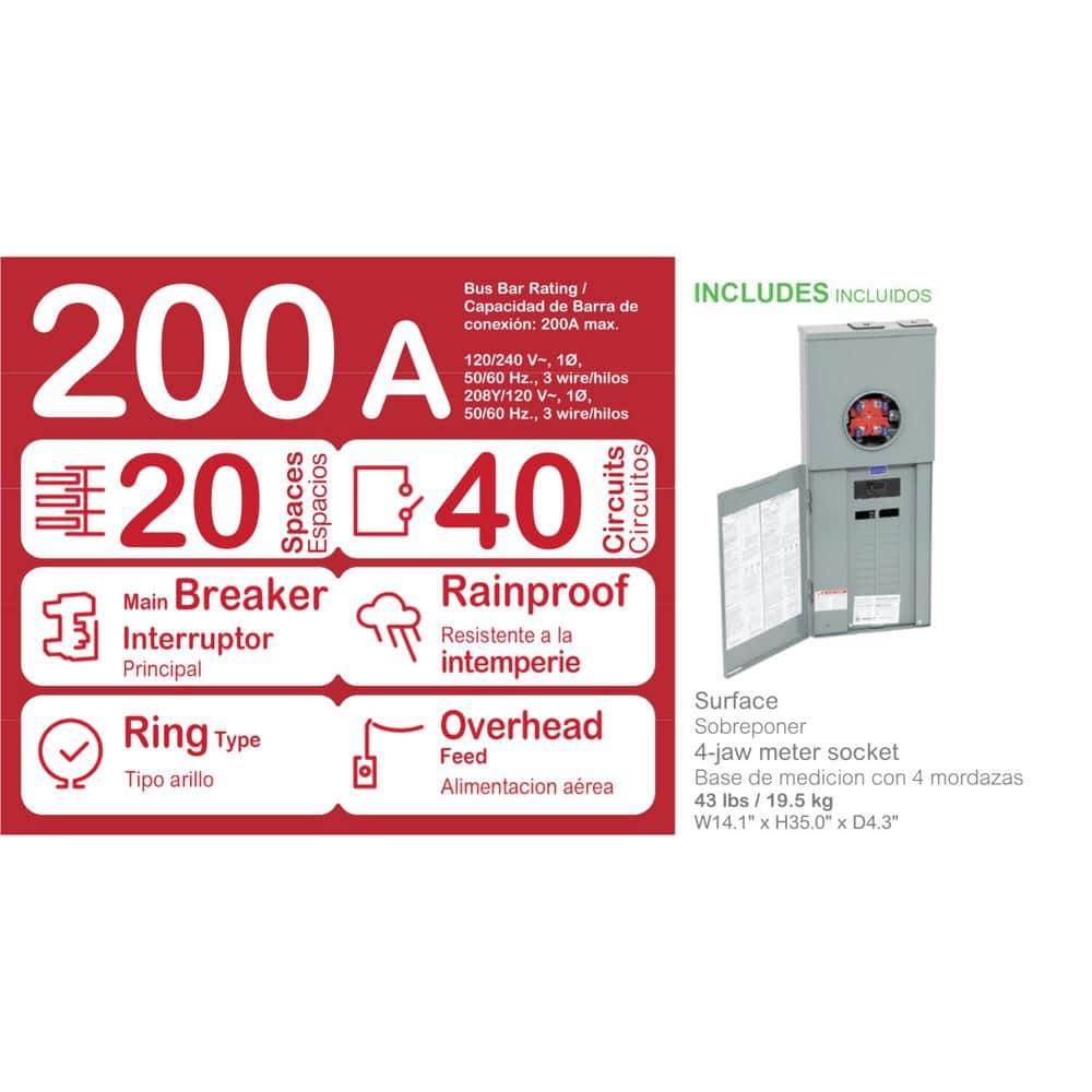 Square D Homeline 200 Amp 20-Space 40-Circuit Outdoor Ring-Type Overhead Service Surface Mount Main Breaker CSED Value Pack (2)