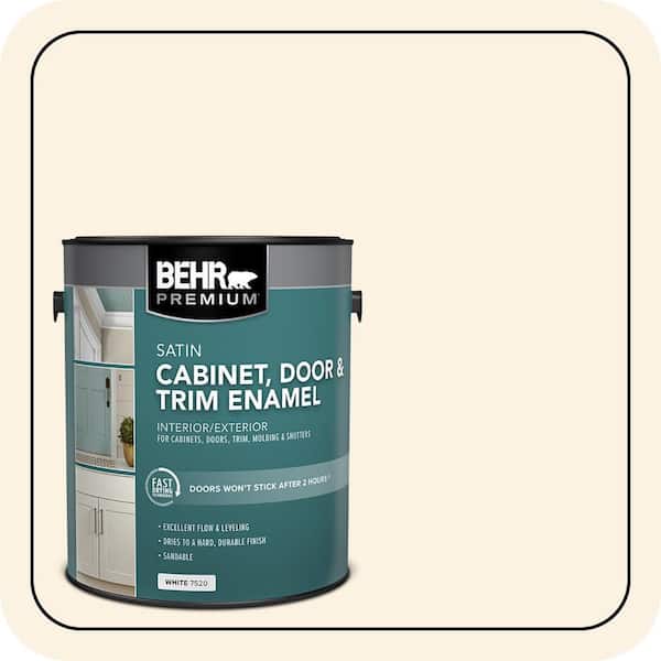 BEHR PREMIUM 1 gal. #W-D-710 Creamy White Satin Enamel Interior/Exterior Cabinet, Door & Trim Paint (2)