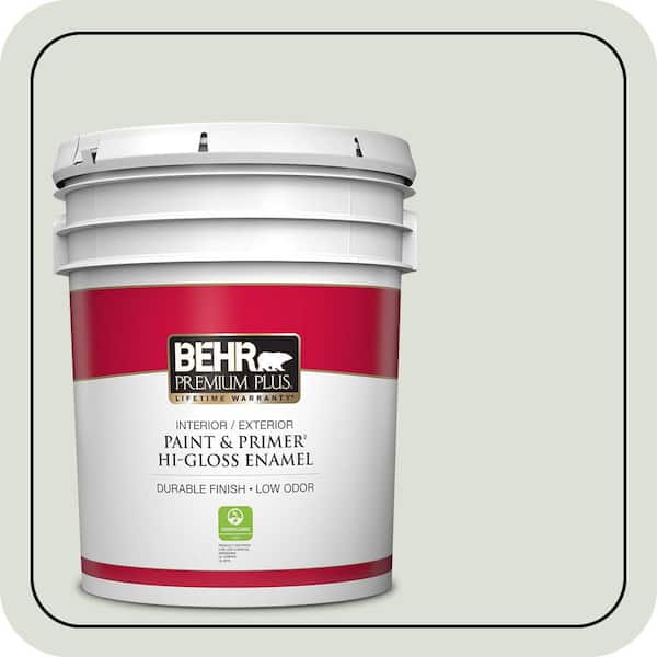 BEHR PREMIUM PLUS 5 gal. #N390-1 Light Mist Hi-Gloss Enamel Interior/Exterior Paint & Primer (2)