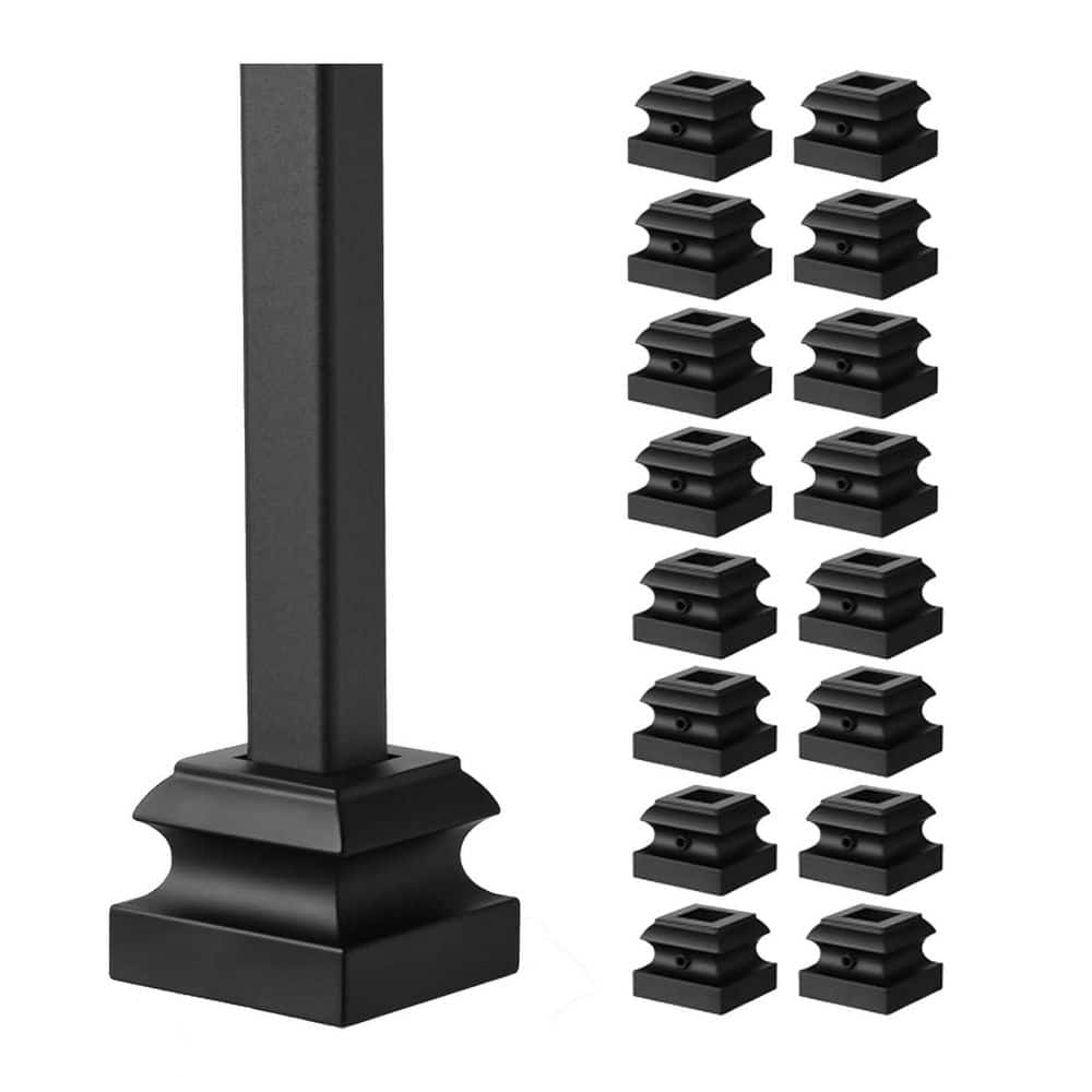Afoxsos 1 in. H x 1 in. W Satin Black Aluminum Stair Railing Kit for 1/2 in. Square Baluster Shoes with Stylish Design (1)