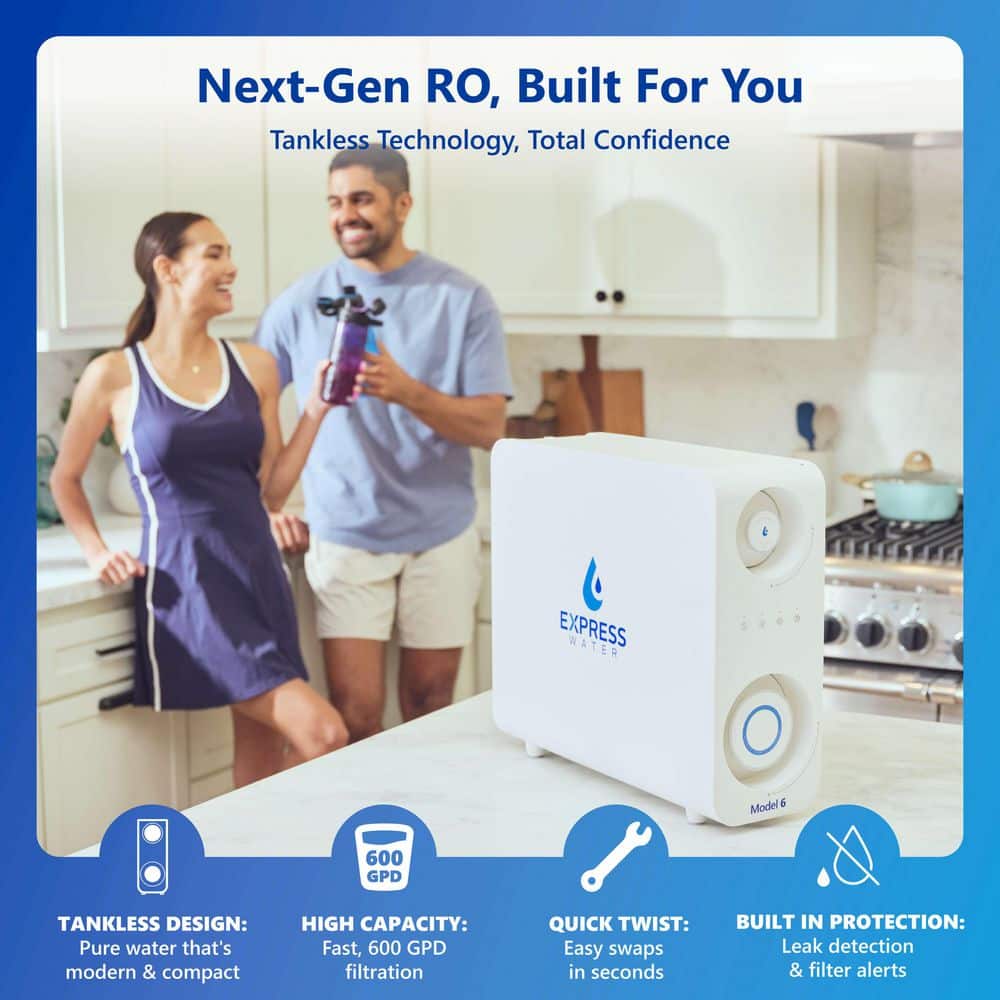 Express Water Tankless Reverse Osmosis Water Filtration System, 600 GPD Water Filter System, Brushed Nickel Faucet, 2:1 Pure to Drain (2)