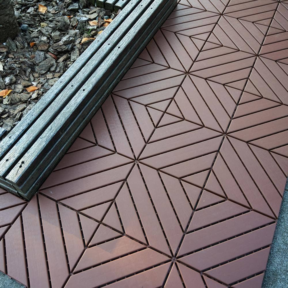 Unbranded 1 ft. x 1 ft. Outdoor Square Waterproof Deck Tile in Brown, All Weather Use ( 44 Per Case) (3)