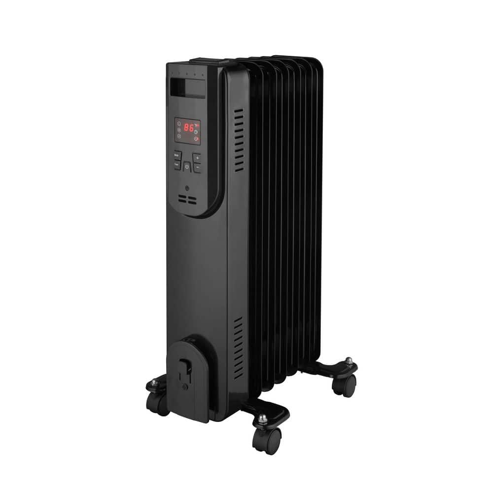 Konwin 1500-Watt Black Indoor Electric Oil-Filled Radiator Convection Radiant Space Heater with Remote Control for Living Space