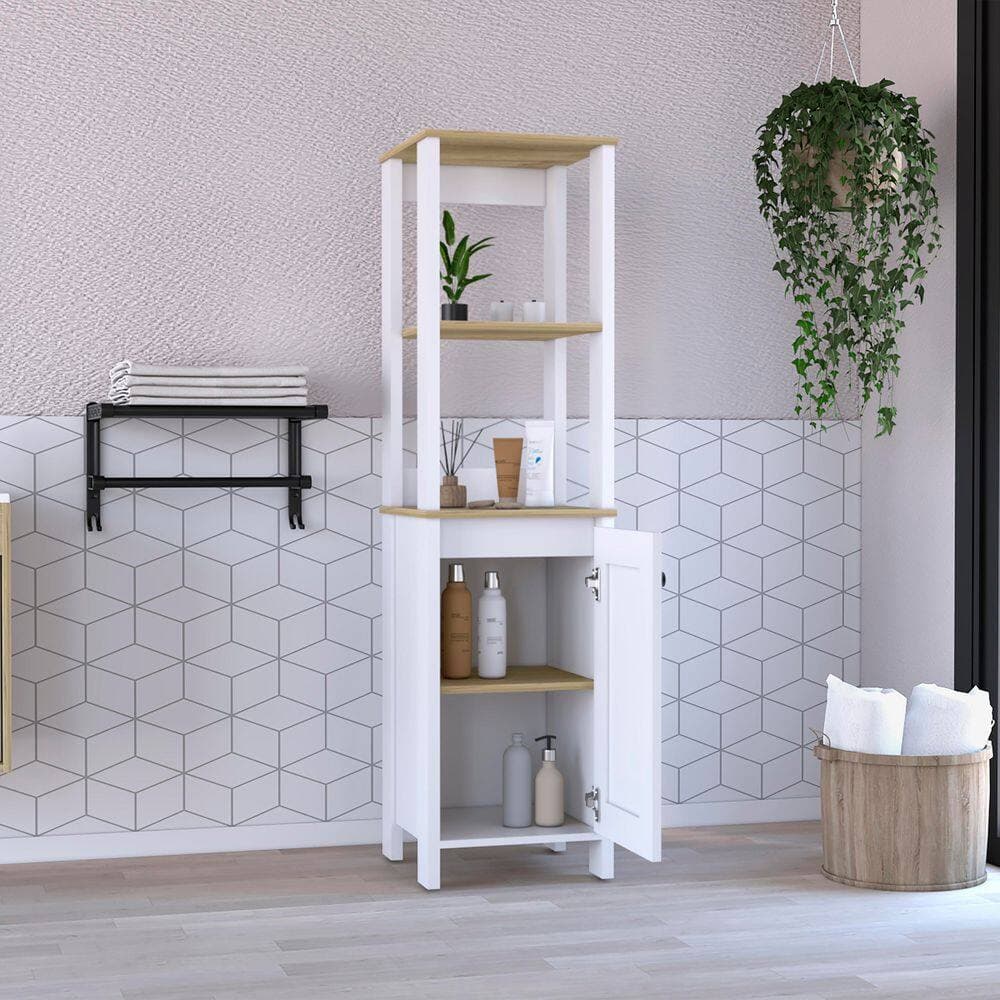 Tahanbath 15.70 in. W x 15.70 in. D x 59.30 in. H Multi-Color Wood Freestanding Linen Cabinet w/2-Open Shelves in Multi-Color (2)