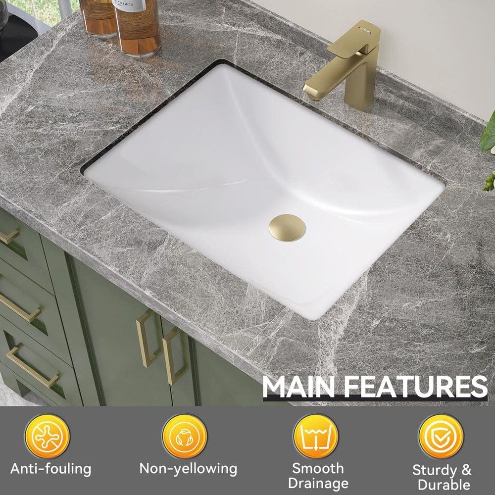 Getpro 20 in. Ceramic Bathroom Sink Undermount Rectangular Vanity Vessel Sink under Counter Sink in White with Overflow Drain (3)