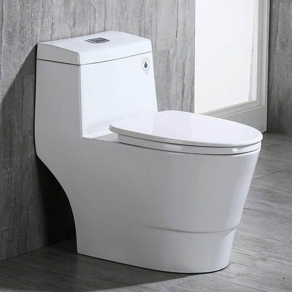 WOODBRIDGE Bristol 1-Piece 1.0/1.6 GPF High Efficiency Elongated All-In One Toilet with Soft Closed Seat Included in White