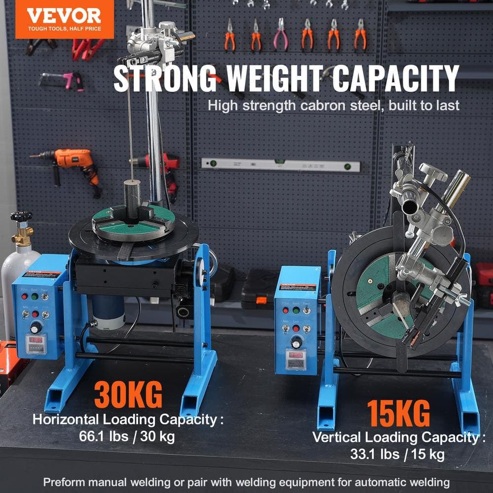 VEVOR 15 in. Stainless Steel Rotary Welding Positioner 30KG Welder Positioning Table 0-90º with 3-Jaw Chuck for Cutting (2)