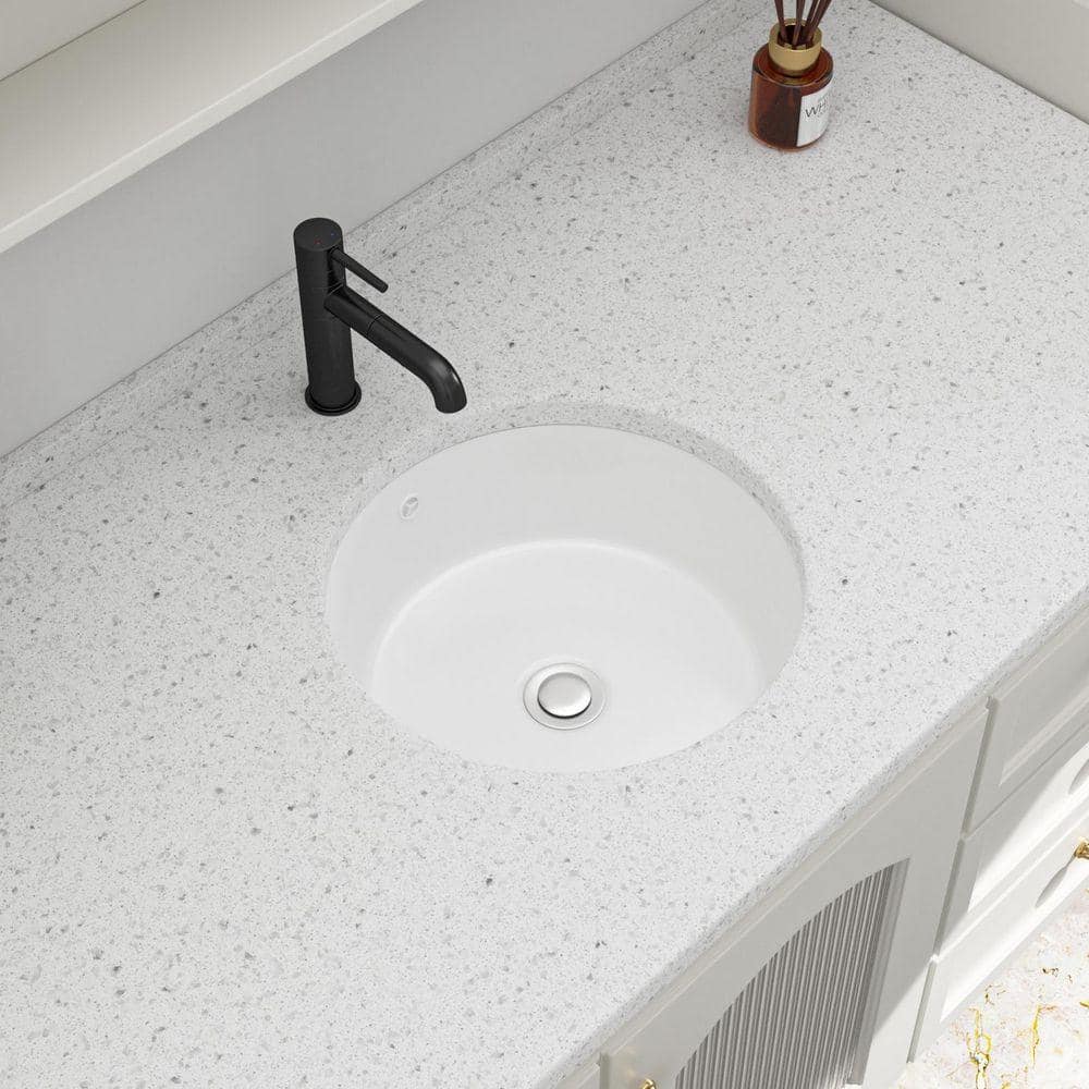 Logmey 16 in. Round Undermount Bathroom Sink in White Vitreous China with Overflow Drain (3)