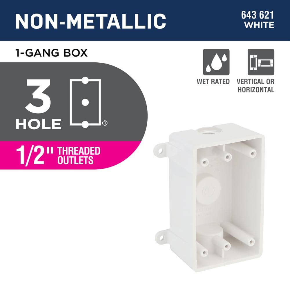 Commercial Electric 1-Gang Non-Metallic Weatherproof Outlet Box with (3) 1/2 in. Holes, White (2)