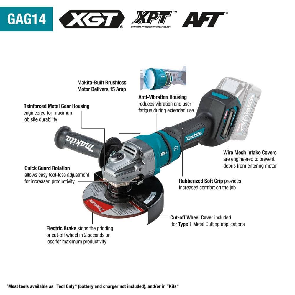 Makita 40-Volt Maximum XGT Brushless Cordless 4-1/2/6 in. Paddle Switch Angle Grinder Kit, with Electric Brake (4.0Ah) (3)