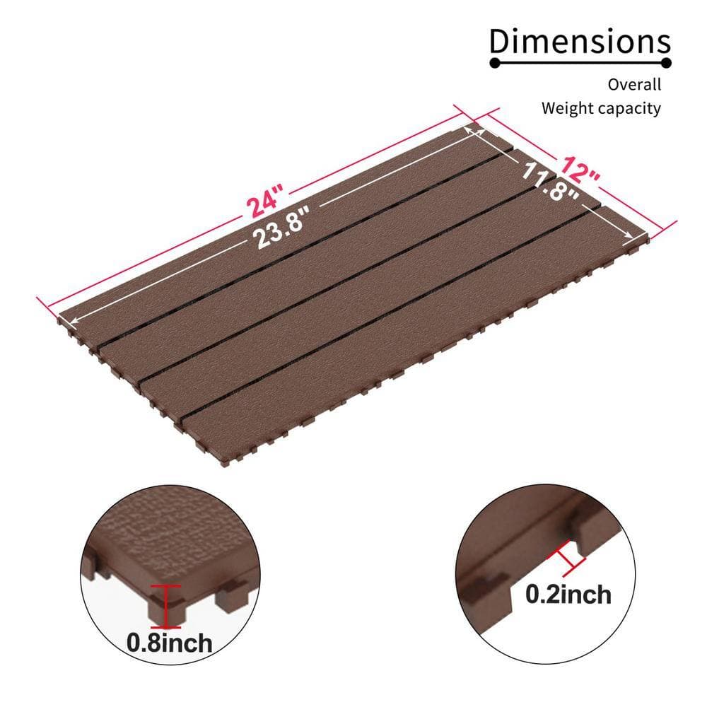 Tidoin Outdoor 2 ft. x 1 ft. Composite Deck Tile in Brown (24 Per Box) (2)