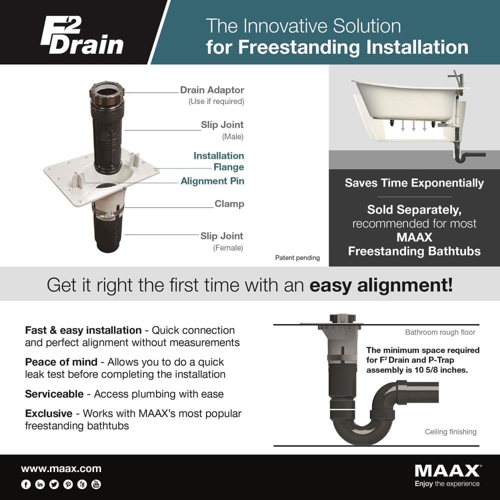 MAAX Sax AcryLX 32in. Freestanding Soaking Bathtub with Reversible Drain White with Skirt (4)